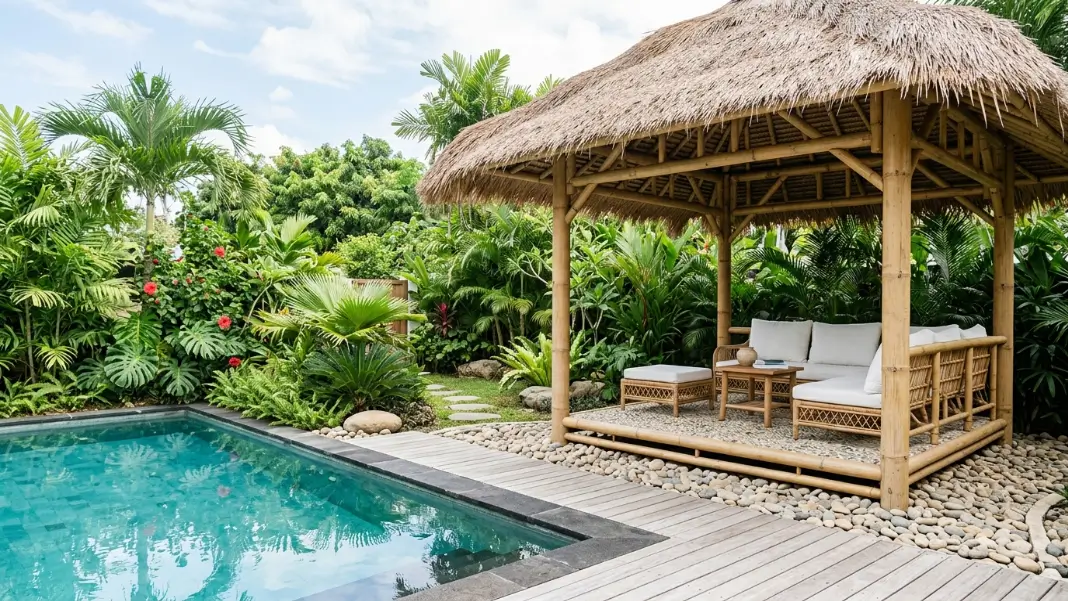 Bamboo Pavilion for a Tropical Pool Setting