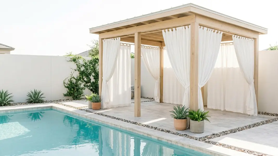 Cabana-Style Pavilion With Curtains