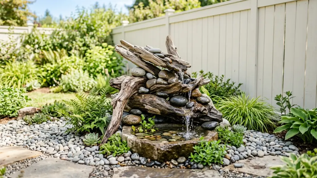Driftwood and Stone Fountain