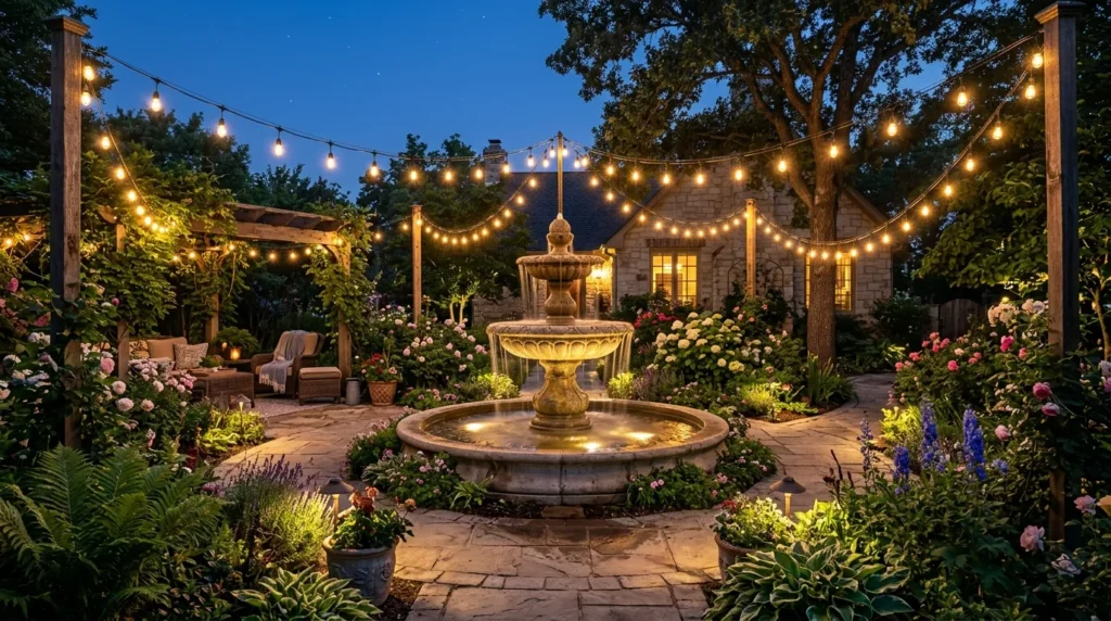 Festoon lights draped fountain g… 202607301251
