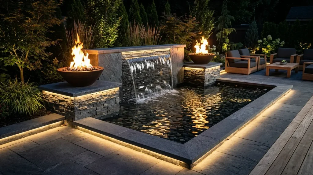 Fire and water fountain feature 202607301251