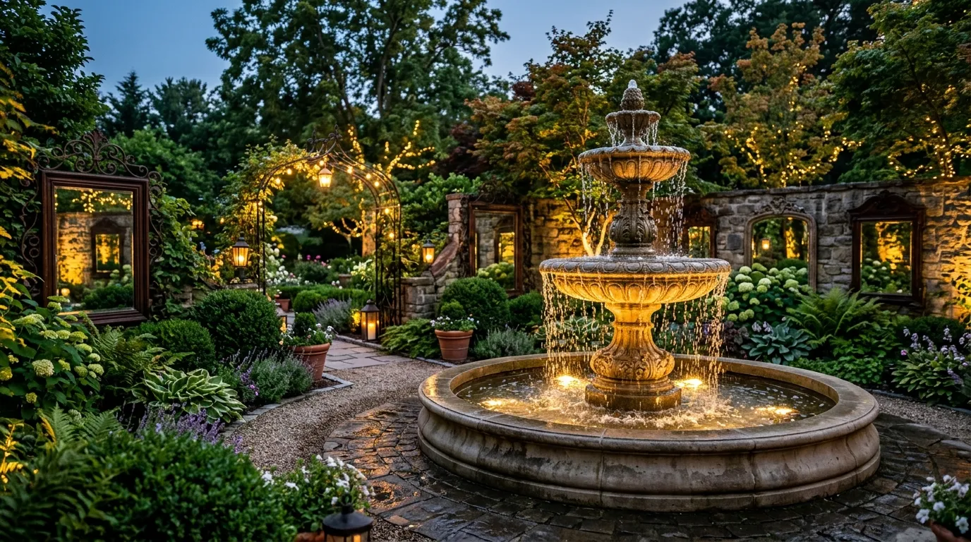 Fountain with mirrors reflecting… 202607301259
