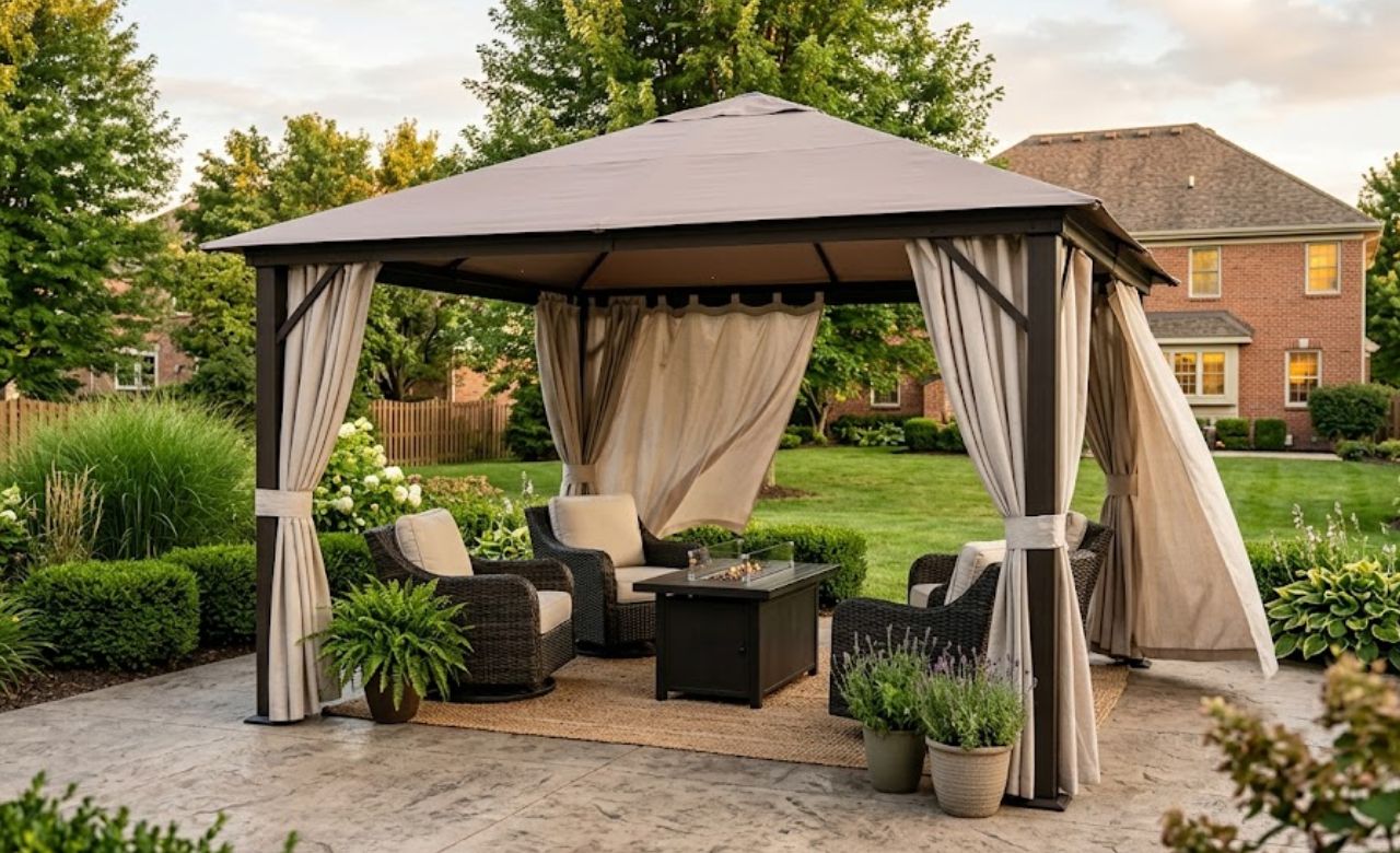 Pergola-Style Gazebo Curtains Gazebo Ideas for Backyard