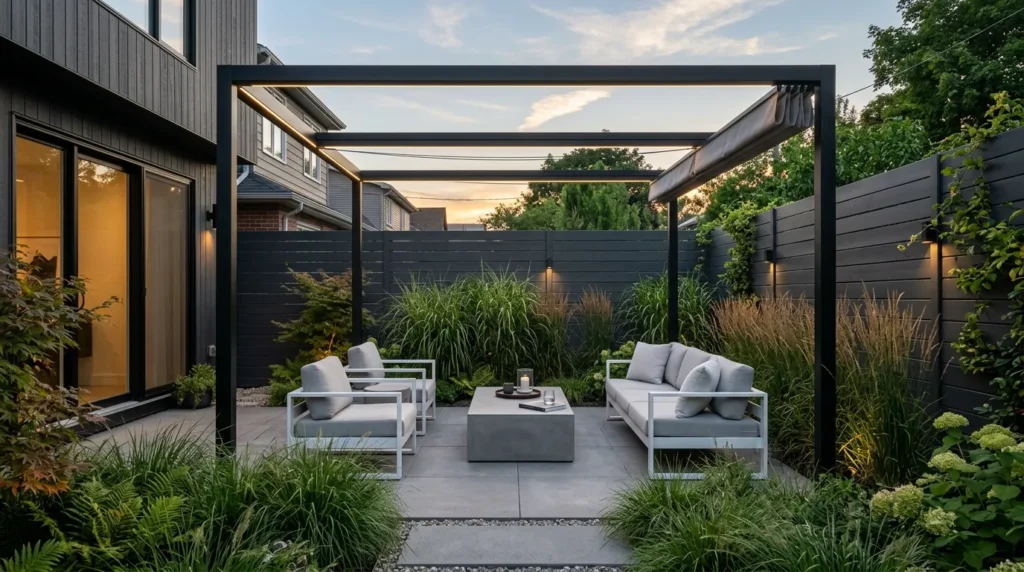 Minimalist steel frame pergola