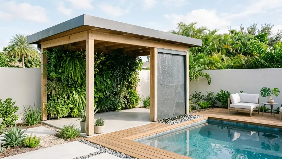 Pavilion With Vertical Garden and Water Wall
