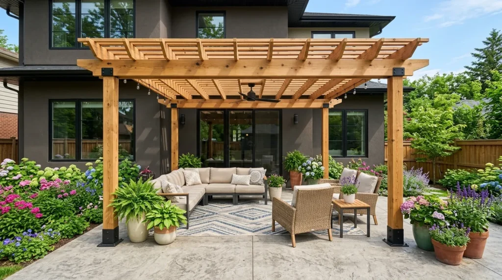 Pergola over an existing patio slab