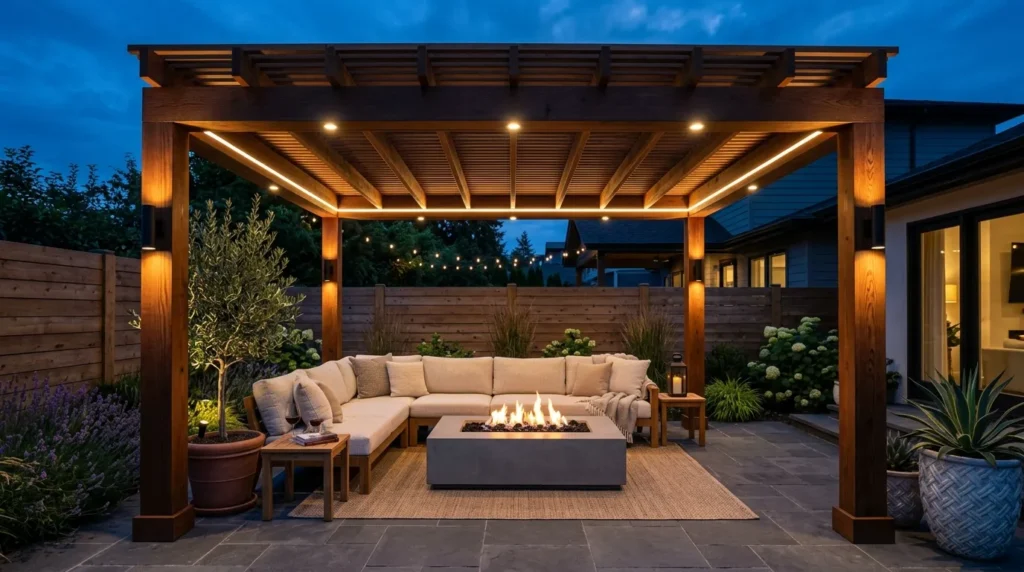 Pergola with integrated lighting