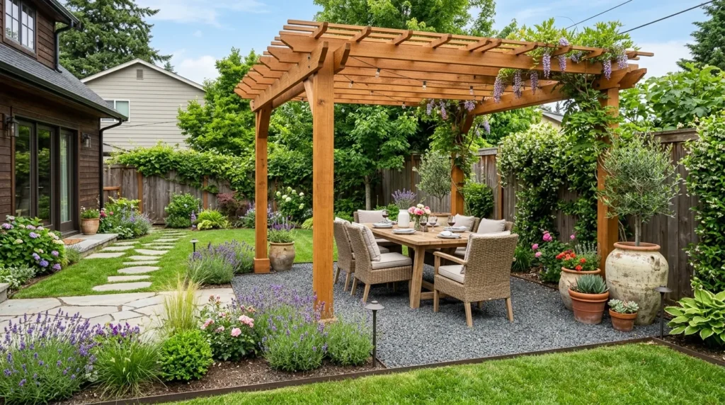 Pergola with a gravel base