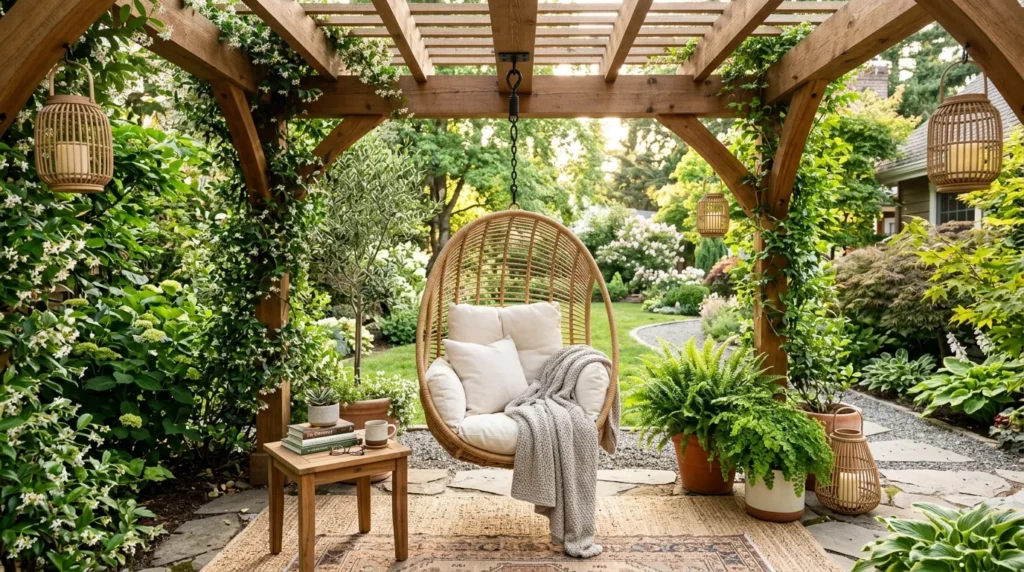 Pergola with a swing or hanging chair