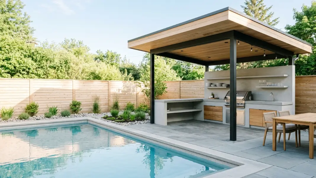 Poolside Pavilion With Outdoor Kitchen