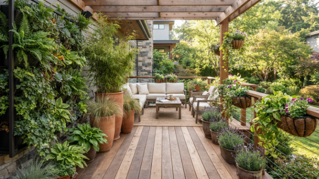 Potted plants and vertical garden