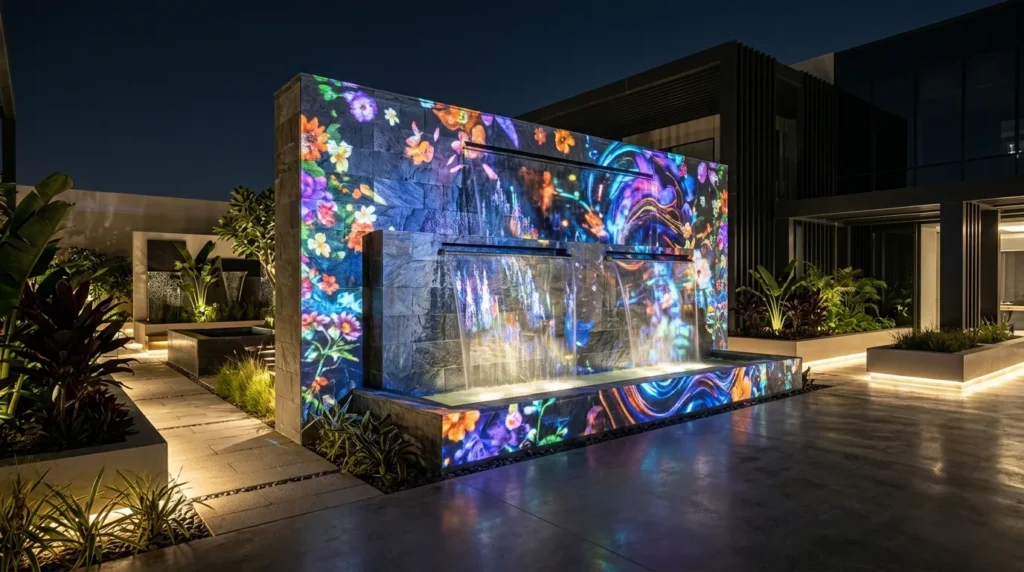 Projection mapping on wall fountain 202607301251