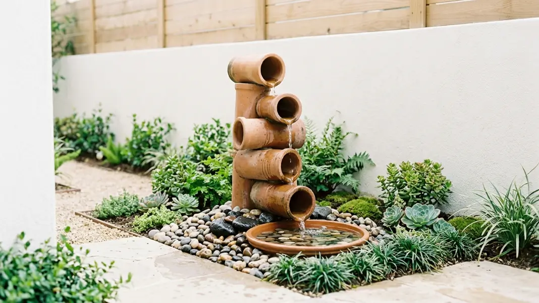 Stacked Terracotta Pipe Fountain