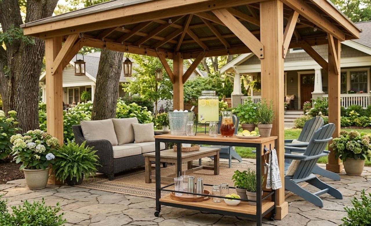 A Outdoor Bar Cart or Drinks Station Gazebo Decorating Ideas Backyard