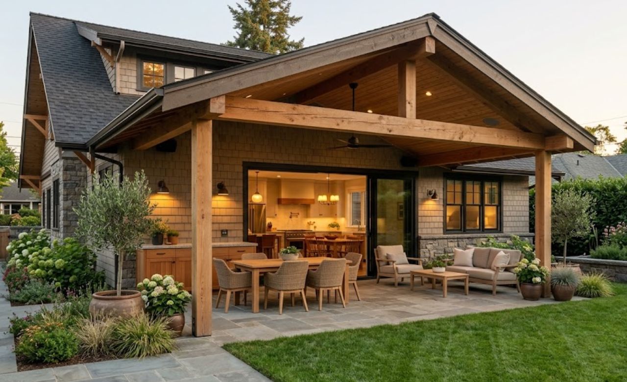 Attached Pavilion Off the Back Door Small Backyard Pavilion Idea