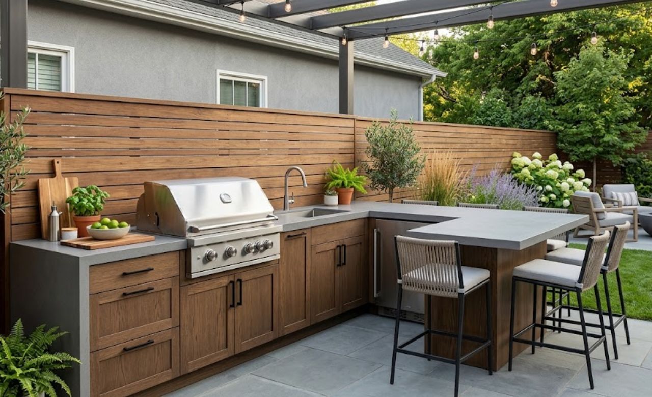 Compact Kitchen With Built-In Dining Small Outdoor Kitchen Ideas