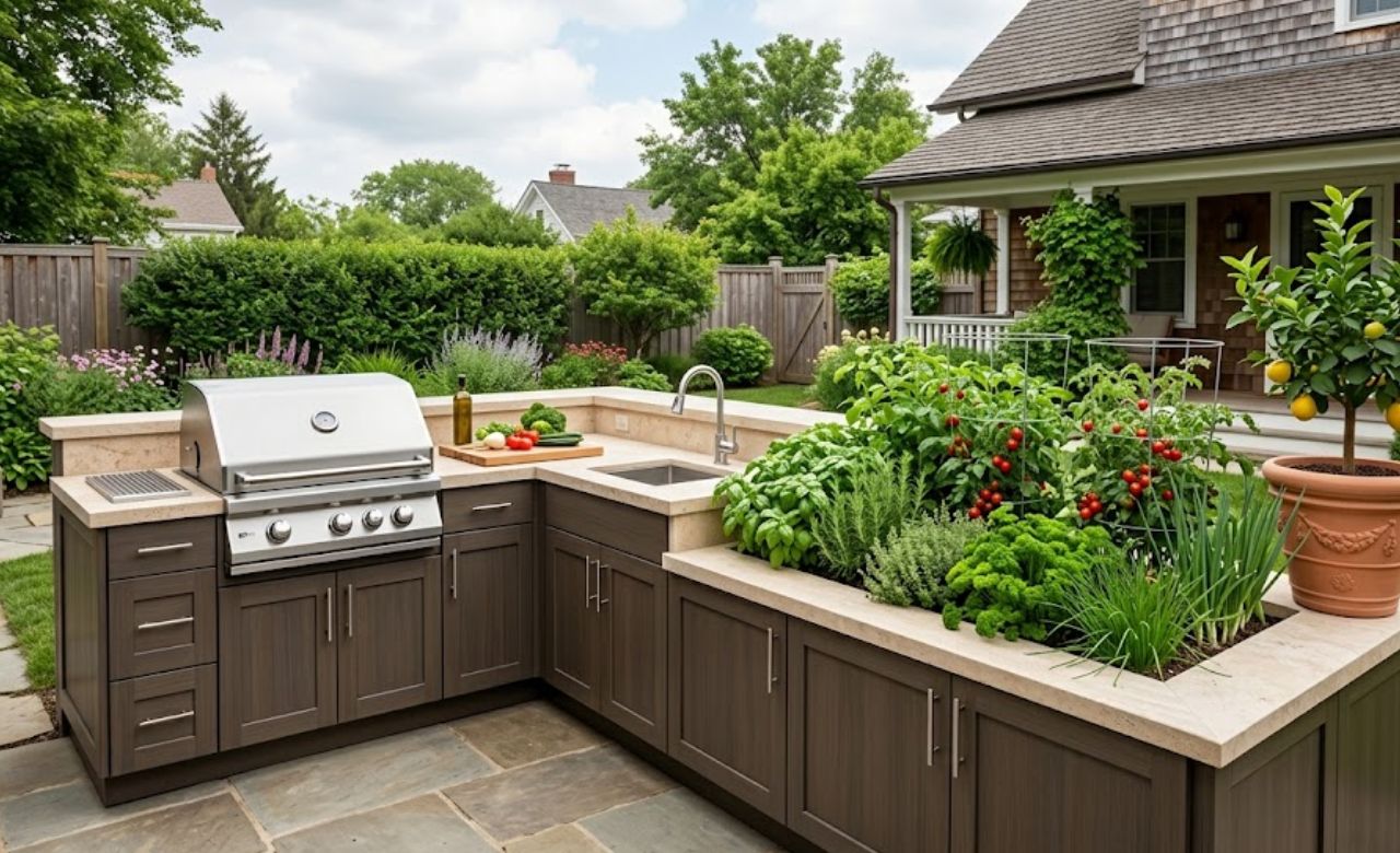 Compact Kitchen With Herb and Vegetable Garden backyard Kitchen Ideas (USA)