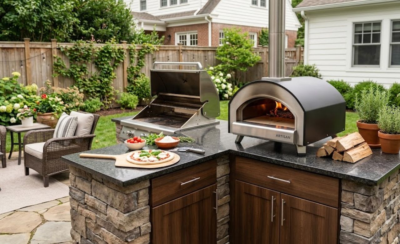 Compact Kitchen With Pizza Oven Small Outdoor Kitchen Ideas