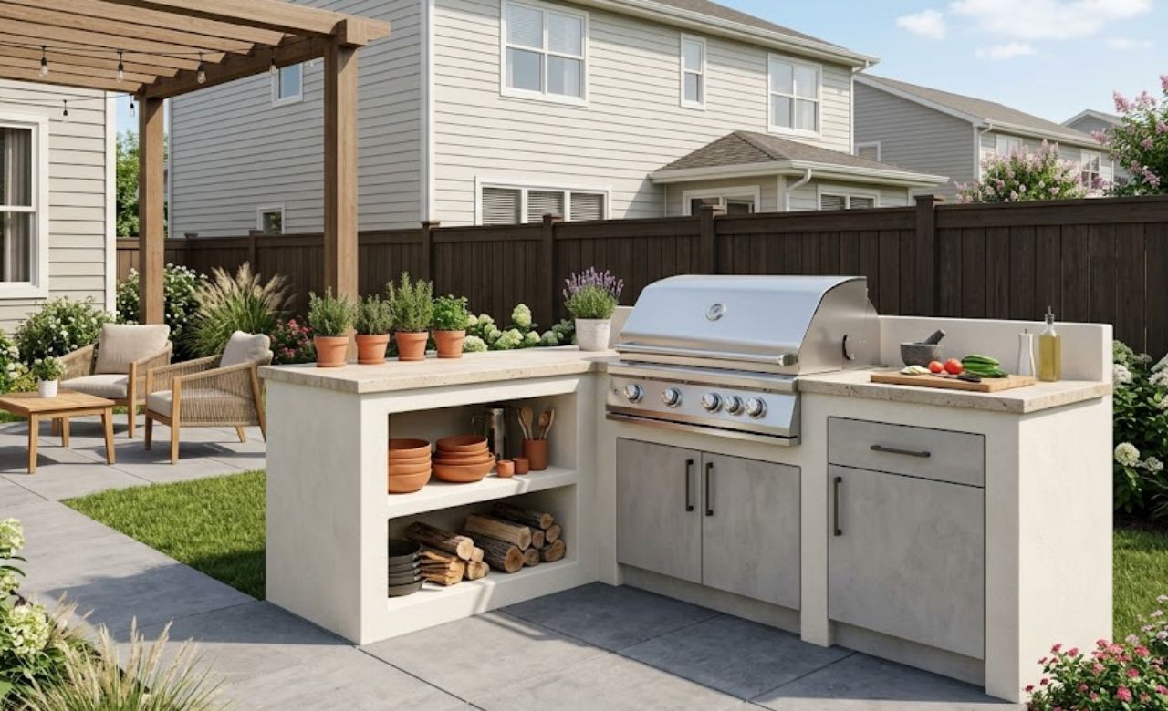 Concrete Block Base Kitchen Small Outdoor Kitchen Ideas USA