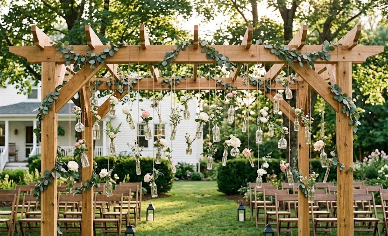 Hanging Bud Vases With Single Stems Budget-Friendly Wedding Pergola Decorating Ideas