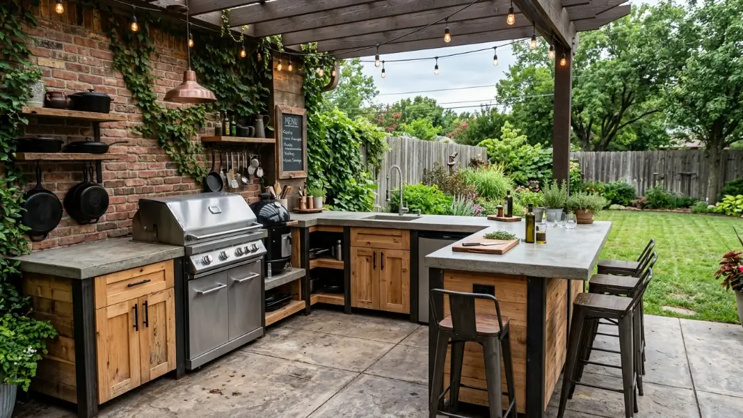 Industrial L-Shaped Outdoor Kitchen