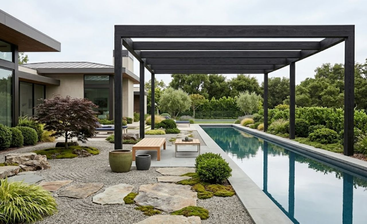 Japanese-Inspired Minimalist Pergola Ideas for Pool Area Decor