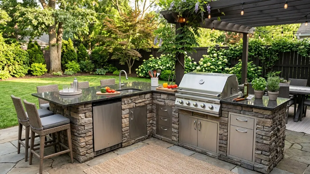 L-Shaped Kitchen With Built-In Gas Barbecue
