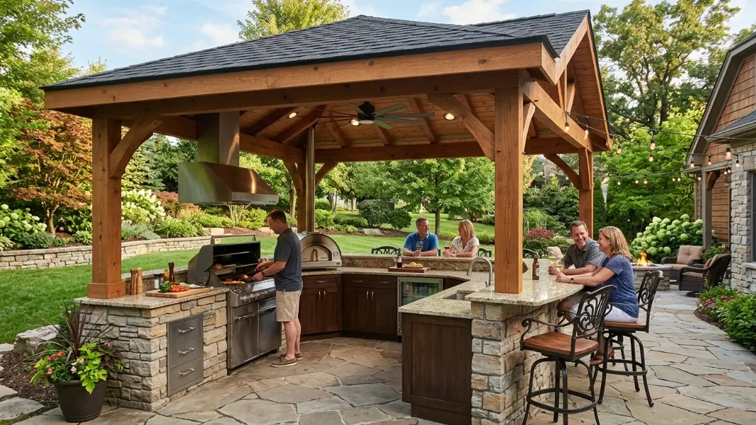 L-Shaped Kitchen With Covered Pavilion Roof