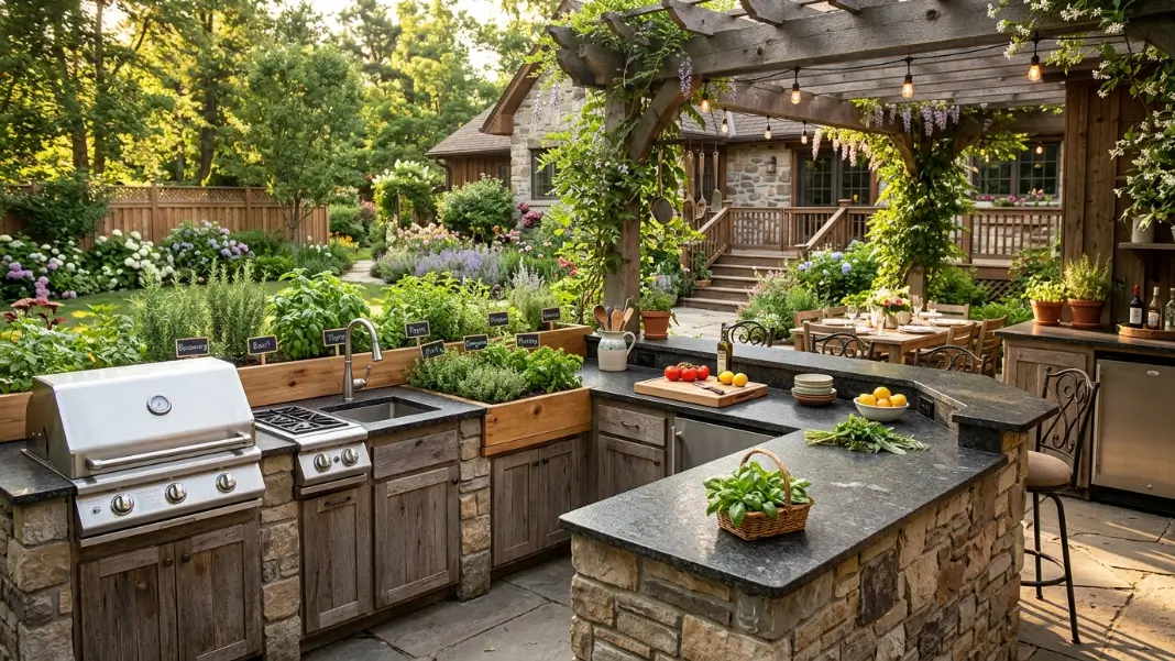 L-Shaped Kitchen With Herb Garden Integration