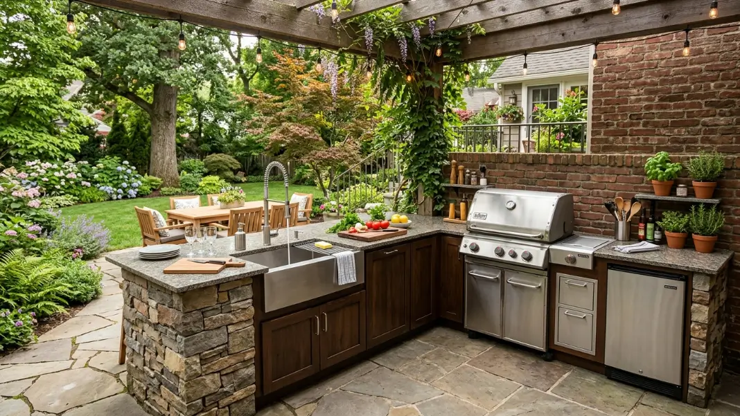 L-Shaped Kitchen With Outdoor Sink