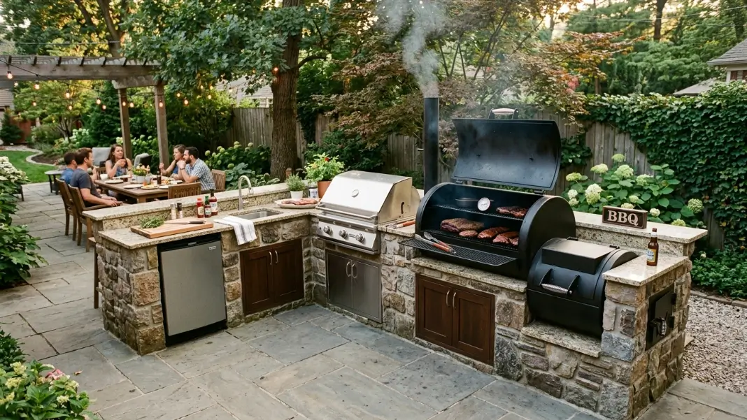 L-Shaped Kitchen With Smoker and Grill Combo
