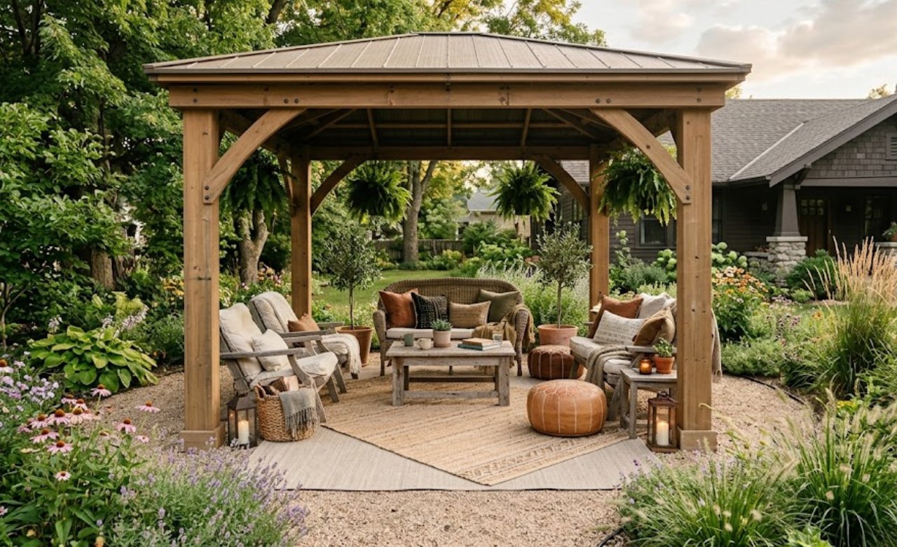 Layered Outdoor Rugs Gazebo Decorating Ideas Backyard