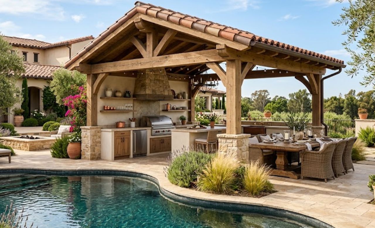 Pergola With Built-In Outdoor Kitchen Modern Pergola Ideas for Pool Area Decor