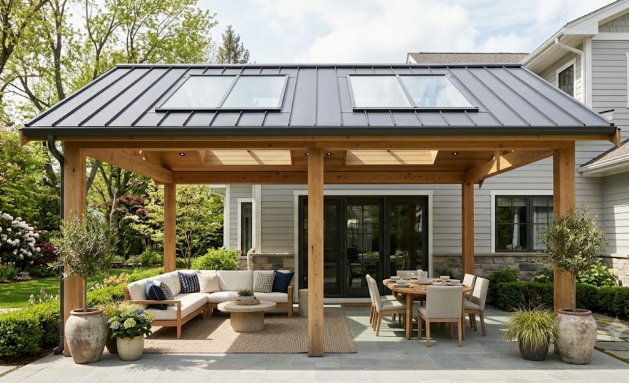 Pergola With Skylight Panels Covered Pergola Idea for Patio Area