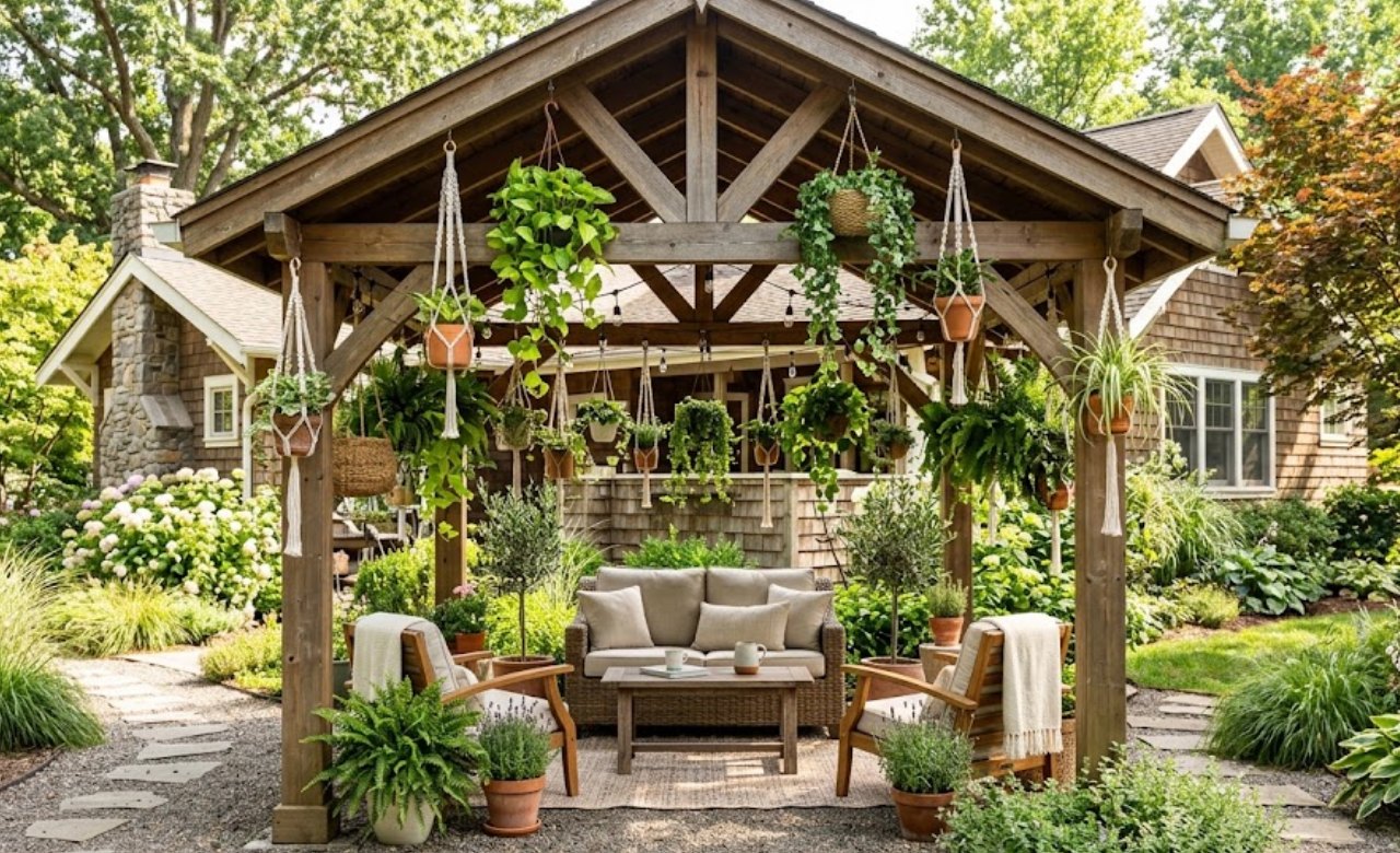 Potted Plants and Greenery inside Gazebo Decorating Ideas Backyard