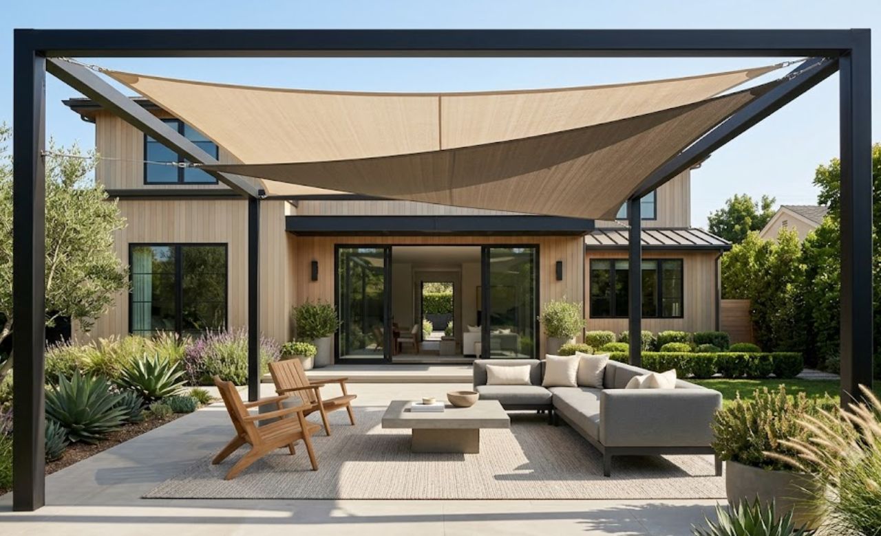 Sail Shade Covered Pergola Idea for Patio Area