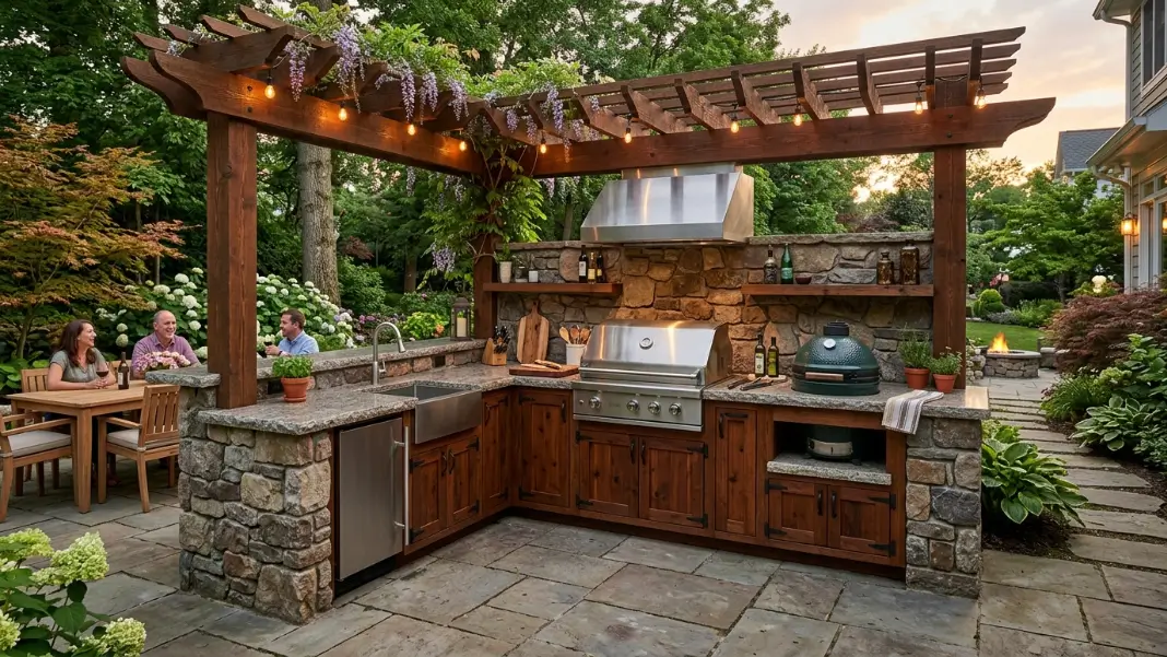 Timber and Stone L-Shaped Kitchen