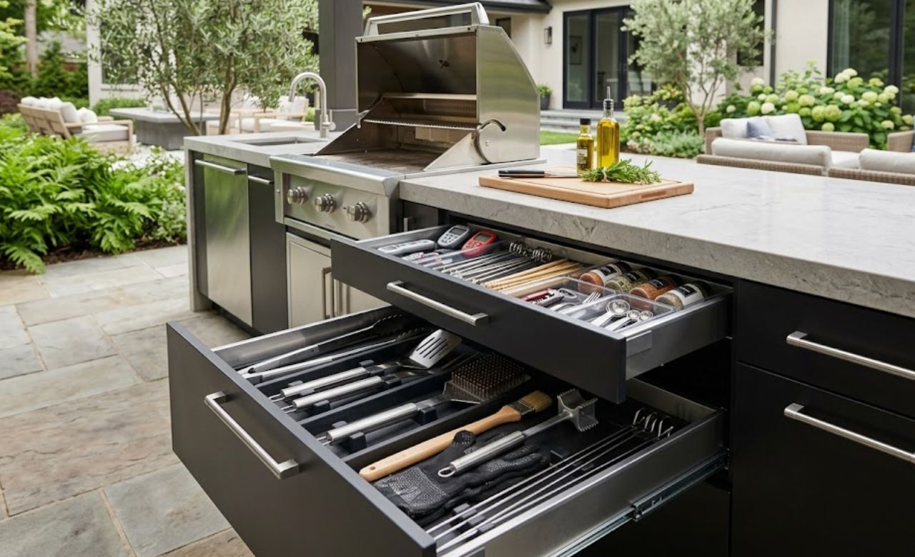 Under-Bench Pull-Out Drawers outdoor kitchen storage ideas