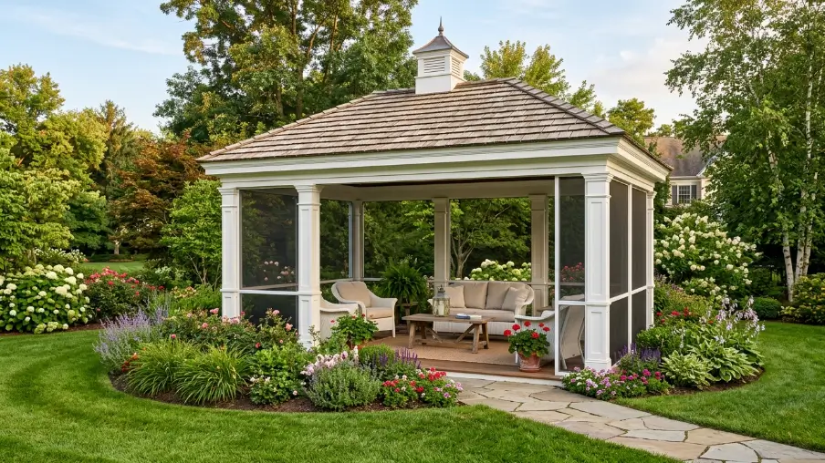 Colonial Style Gazebo with a Cedar Shake Roof