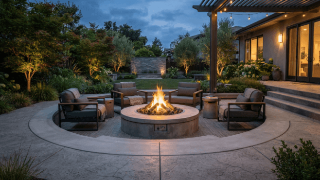 Concrete patio with built in fire pit (1)
