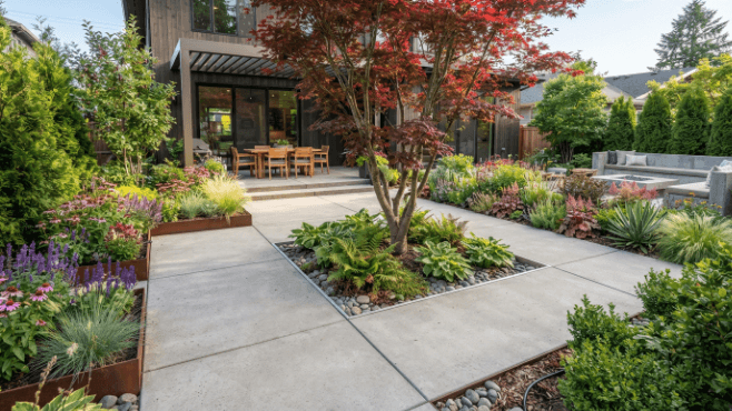 Concrete patio with garden bed cutouts (1)