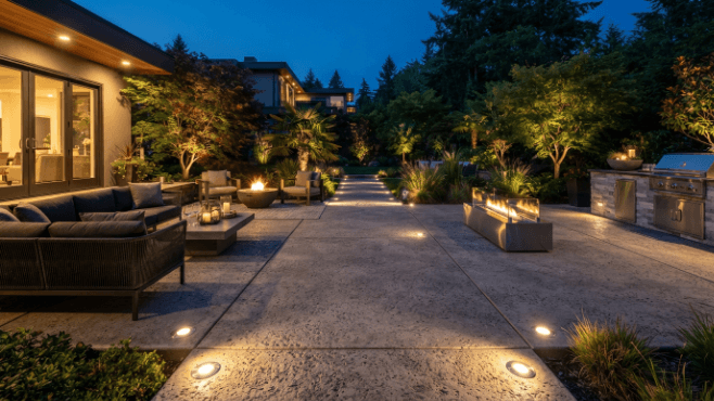 Concrete patio with outdoor lighting integration