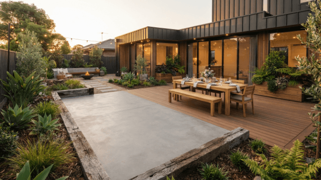 Concrete patio with timber accents (1)