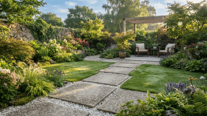 Concrete stepping stone patio