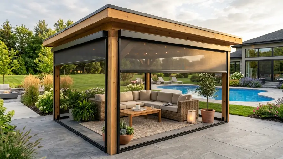 Gazebo with Retractable Screen Panels