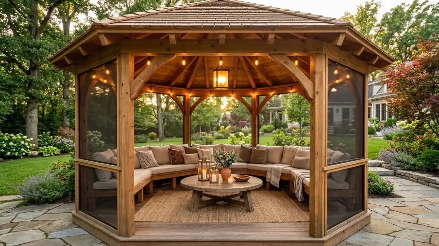 Gazebo with a Built-In Bench Seating Ring