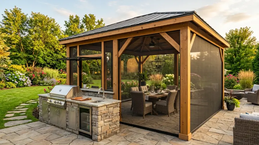 Gazebo with a Built-In Grill Station