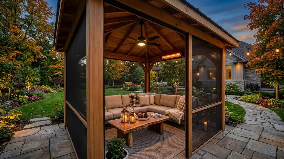 Gazebo with a Ceiling Fan and Heater Combo