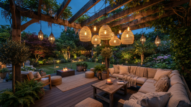 Pendant lights or lanterns overhead