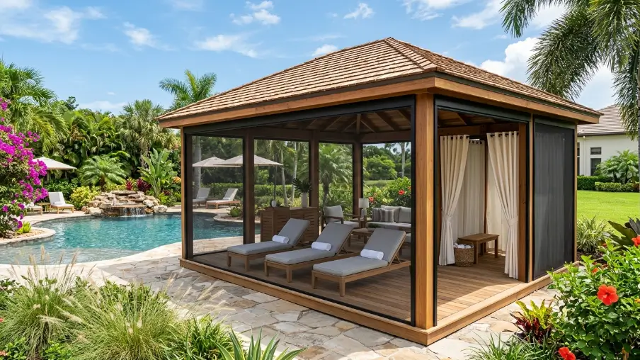 Poolside Screened Gazebo with a Changing Area